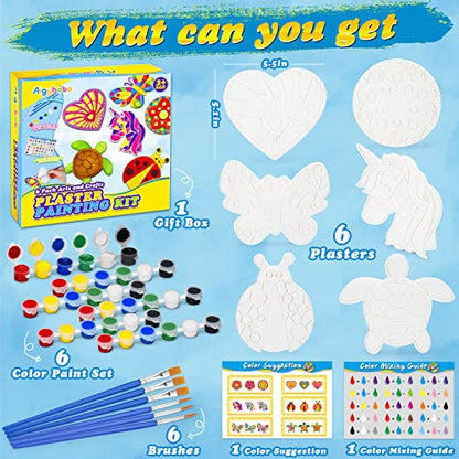 Aigybobo Kids Arts and Crafts Painting Kit, 6 Pack Paint Your Own Plaster Stones for Kid Girl Ages 4-8, Creativity Art Supplies, Christmas Birthday