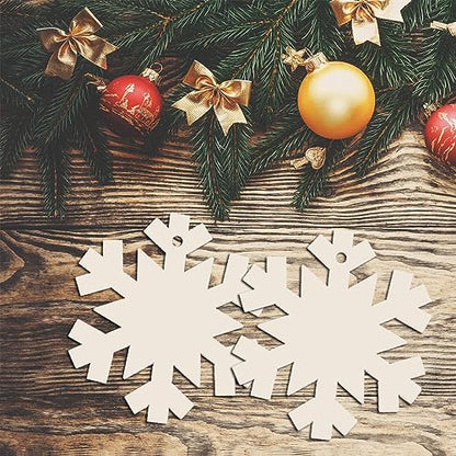 50PCS Unfinished Wood kit with Holes, Wood Slice for DIY Crafts, Blank Snow Wood Cutouts Wooden Tags Ornaments for Sign Gift Tags, Christmas