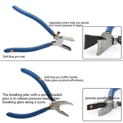 YOTINO Glass Cutting Tool Kit Includes Blue Grip Oil Feed Glass Cutter with 2 pliers, 3 Extra Replacement Head, Tungsten Scribe Engraving Pen, - WoodArtSupply