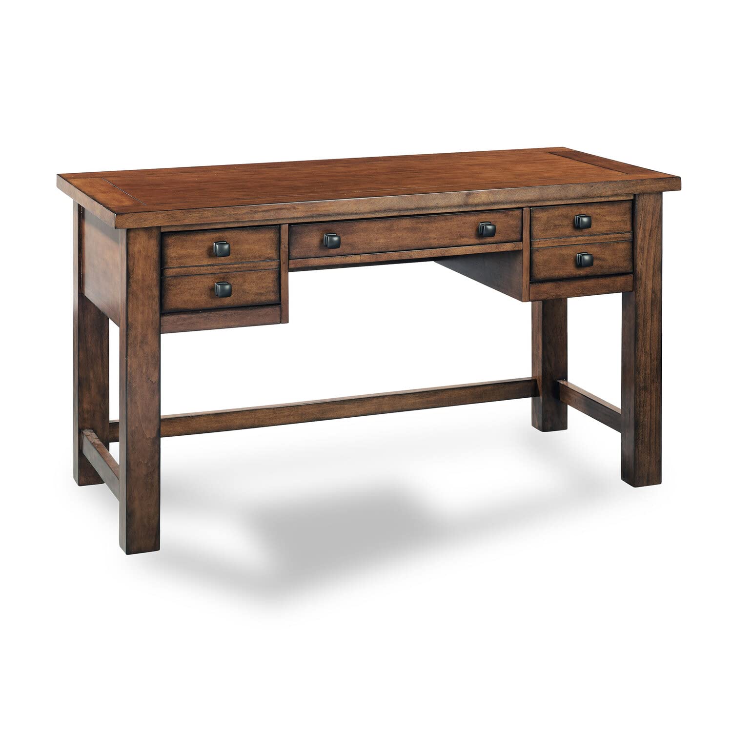 Home Styles Tahoe Aged Maple Executive Writing Desk with Two Accessory Drawers on Each Side, Drop-Down Center Drawer, Keyboard Tray, and Antiqued - WoodArtSupply