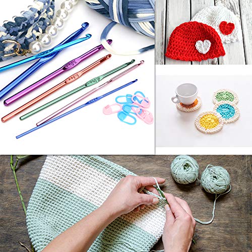 IMZAY 54 Pcs Crochet Needles Set, Crochet Hooks Kit with Storage Case, Ergonomic Knitting Needles Blunt Needles Stitch Marker DIY Hand Knitting