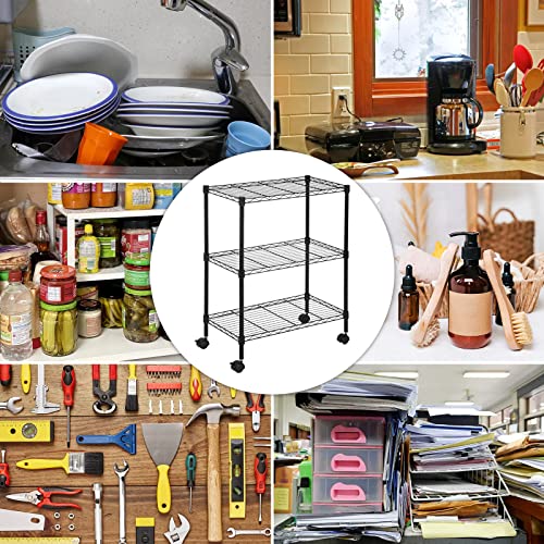 YYkokocat Wire Shelving 32" H x 23W x 13D Storage Shelf with Wheels Adjustable 3 Tier Metal Shelves Unit for Small Places Kitchen Storage Rack Shelf YYkokocat