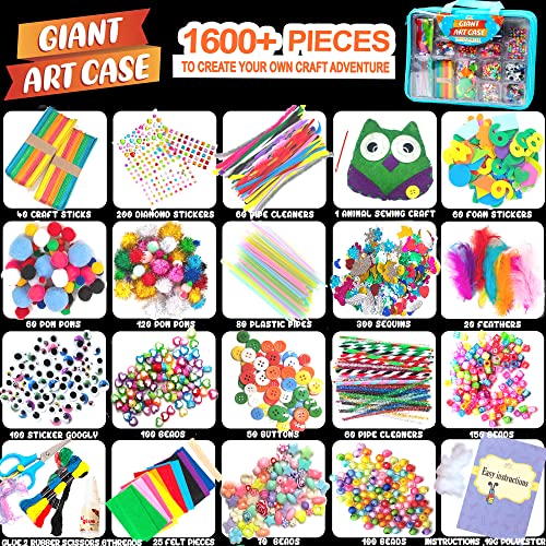 Arts and Crafts Supplies for Kids - 1600+Pcs Craft Kits for Kids - DIY School Craft Project for Kids Age 4 5 6 7 8-12 Gifts for Girls and Boys Crafts Art with smile