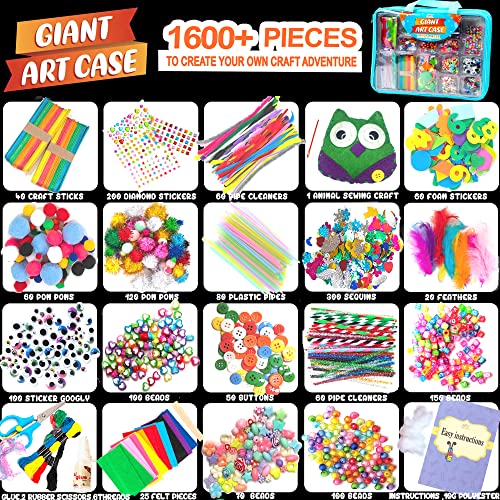  Arts and Crafts Supplies for Kids - 1600+Pcs Craft Kits for Kids  - DIY School Craft Project for Kids Age 4 5 6 7 8-12 Gifts for Girls and  Boys Crafts