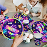 Art Painting Party Supplies,142pcs Paint Splatter Party Tableware Neon Glow Decorations Set Art Party Dessert Plates Paint Splatter Napkins Let’s HAKOTI