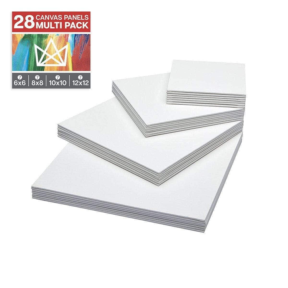 KINGART Canvas Boards for Painting, 28-Piece Multipack, 6x6, 8x8, 10x10, 12x12 Inches, Blank White Canvas Panels, 100% Cotton, 8 oz Gesso-Primed, Art - WoodArtSupply