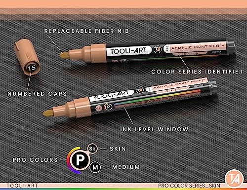TOOLI-ART 22 Acrylic Paint Markers Paint Pens Pro Color Series Set 3mm Medium Tip for Rock Painting, Glass, Mugs, Wood, Metal, Glass Paint, Canvas, TOOLI-ART