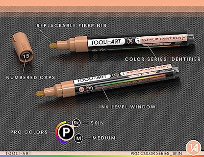 TOOLI-ART 22 Acrylic Paint Markers Paint Pens Pro Color Series Set 3mm Medium Tip for Rock Painting, Glass, Mugs, Wood, Metal, Glass Paint, Canvas, - WoodArtSupply