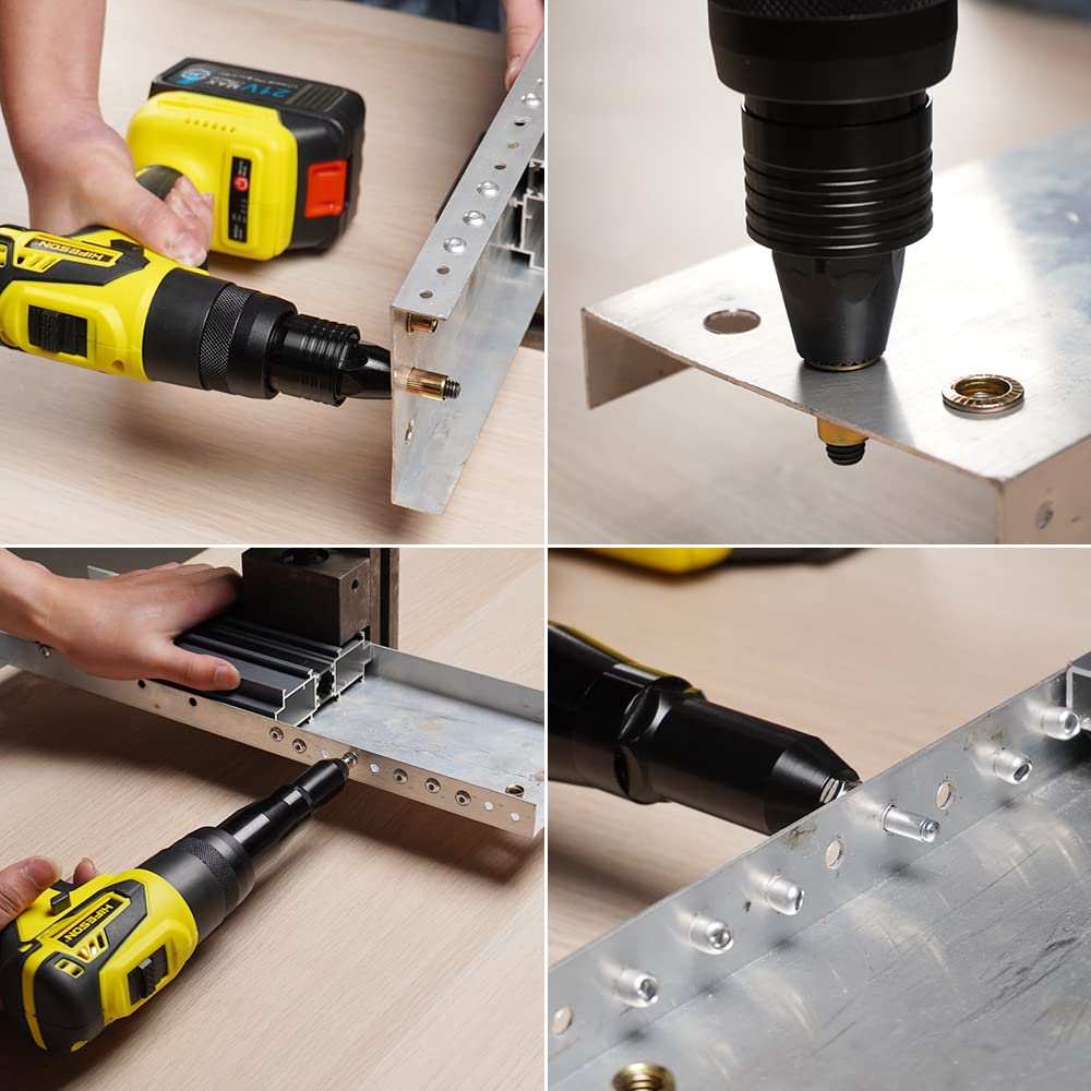 HIFESON Cordless Rivet Gun Tool, 26V Electric Automatic Rivet & Rivet nut Two Functions Professional Kit with 2pcs Battery & Charger (3/16", 5/32", HIFESON