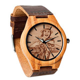 Godchoices Personalized Customized Wooden Watch with Photo Or Message Double-Side Engraving for Personalized Gift (40MM, Brown) Godchoices