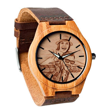 Godchoices Personalized Customized Wooden Watch with Photo Or Message Double-Side Engraving for Personalized Gift (40MM, Brown) Godchoices