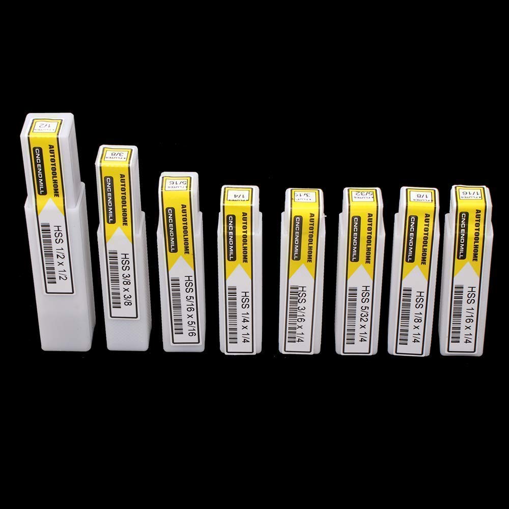 AUTOTOOLHOME 1/8" 3/16" 1/4" 5/16" 3/8" 1/2" high Speed Steel HSS 4 Flute Straight End Mill Cutter 5/32" 1/16" Set of 8 AUTOTOOLHOME