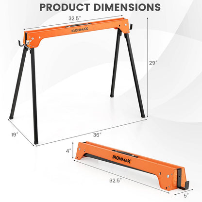 IRONMAX Saw Horses 2 Pack Folding, Heavy Duty Sawhorse 2644 LBS Capacity w/ 4 Detachable Hooks & 2x4 Fast Open Support Legs, Lightweight Sawhorses