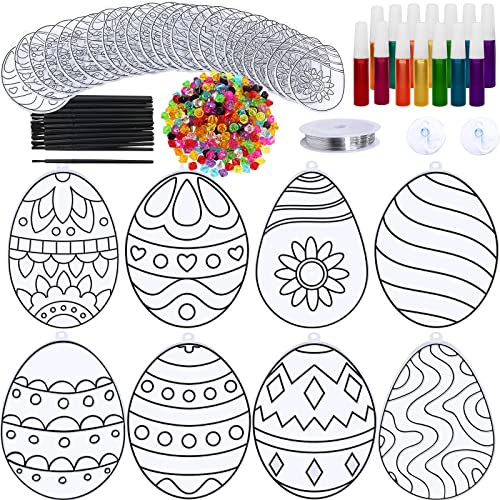 24 Sets Easter Egg Suncatcher Ornaments Decoration DIY Window Paint Art Stickers Craft Kit 8 Designs Easter Egg Suncatchers for Kids Classroom Easter Winlyn