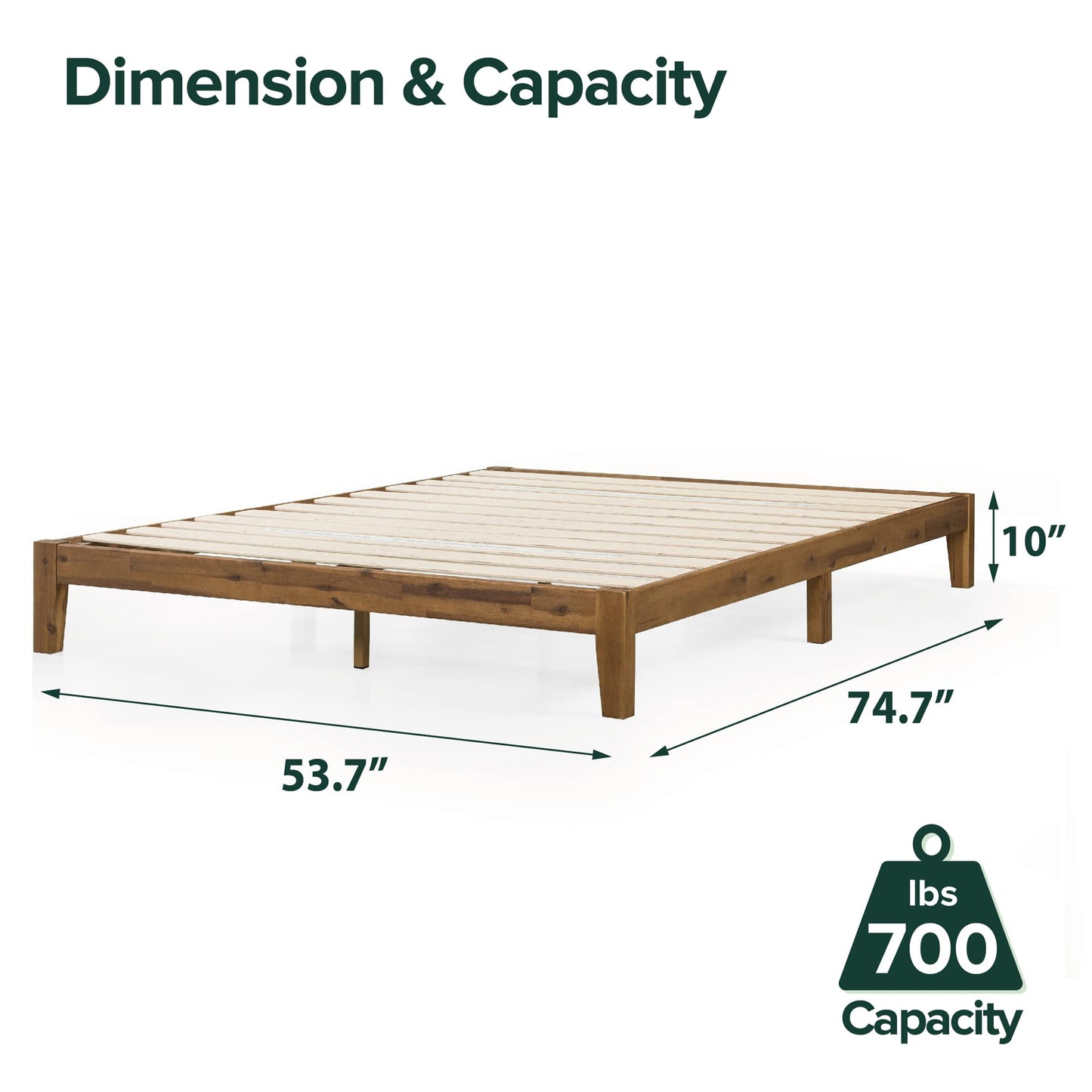 ZINUS Lucinda Solid Wood Platform Bed Frame with Slat Support – No Box Spring Required, Easy Assembly, Full Size - WoodArtSupply