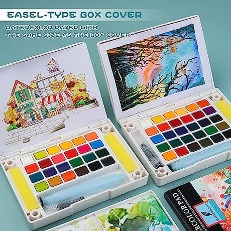MAIKEDEPOT Watercolor Paint Set,24 Vivid Colors Watercolor Sketching Kit Painting Set with Water Brush Pens,24 Sheets Watercolor Papers,3 Online MAIKEDEPOT