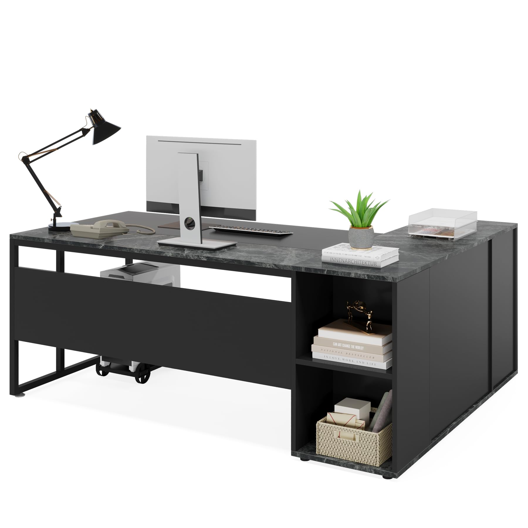 Tribesigns 71 inch Executive Desk, L Shaped Desk with Cabinet Storage, Executive Office Desk with Shelves, Business Furniture Desk Workstation for - WoodArtSupply