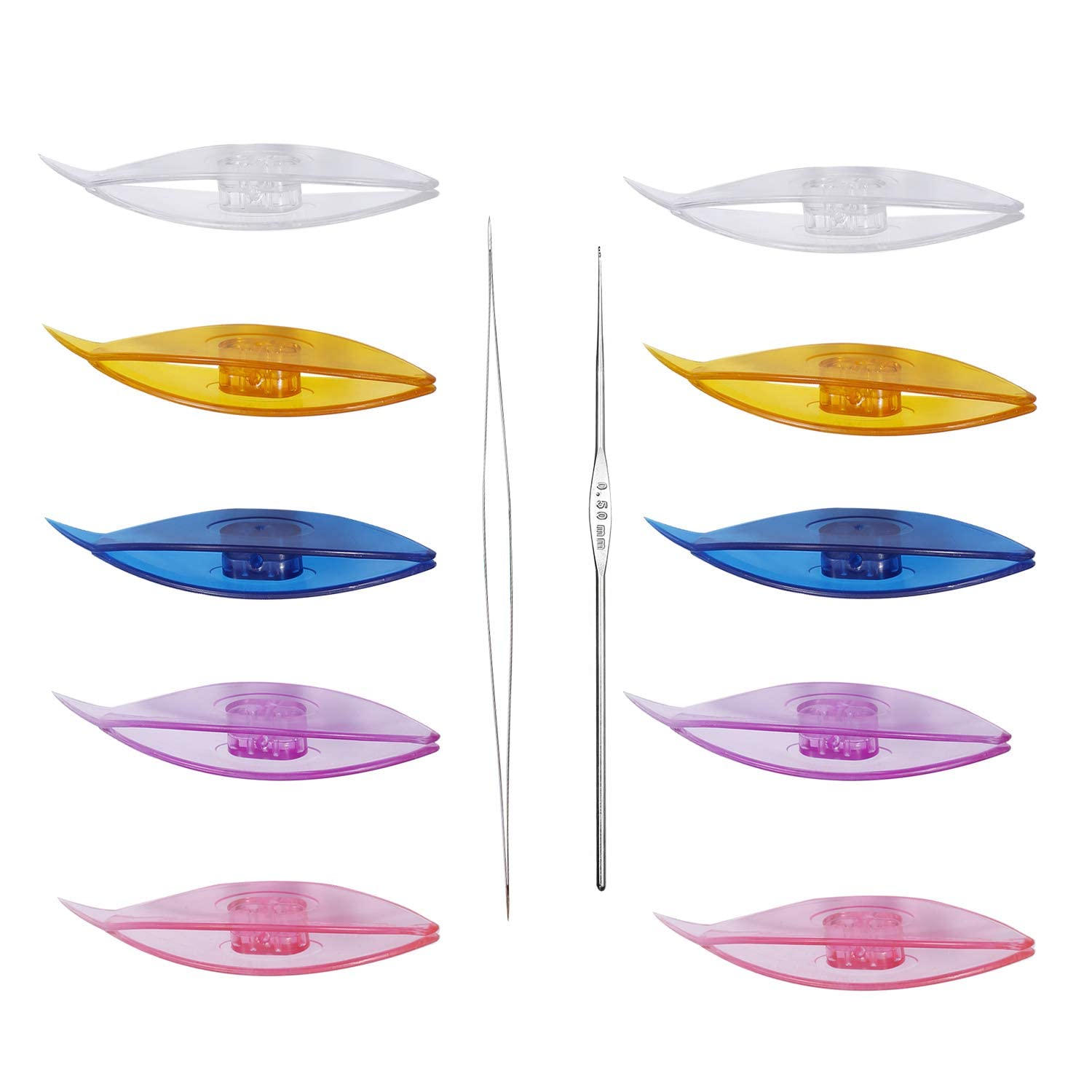 BUTUZE Tatting Shuttle Kit, 10 PCS Plastic Tatting Shuttle with Beading Needles Crochet Hooks Knitting Needles Big Eye Needles Tatting Needles for BUTUZE