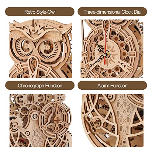 ROKR 3D Wooden Puzzle for Adults Owl Clock Model Kit Desk Clock Home Decor Unique Gift for Kids on Birthday/Christmas Day ROKR