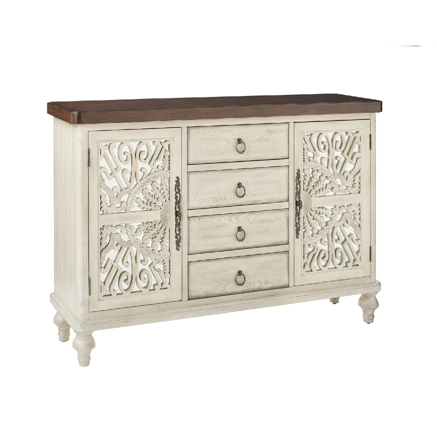 Acme Vermont 4-Drawer Wooden Console Table with 2 Door in Antique White