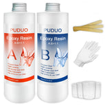 32 OZ Epoxy Resin Clear for Resin Molds, Resin Epoxy Starter Kit, 2 Part Resin for for Jewelry- Including Resin and Hardener (Each 16OZ) with 4 pcs PUDUO
