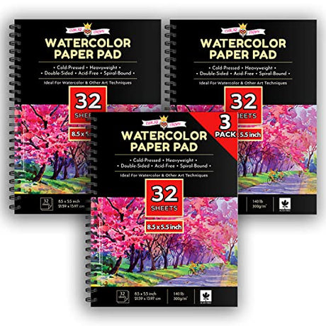 Watercolor Paper Water Color Paper White 3 Pack 5.5x8.5” (96 Sheets)- Water Color Paper Sketch Book - Watercolor Paper Pad, Watercolor Pad, CHALKY CROWN