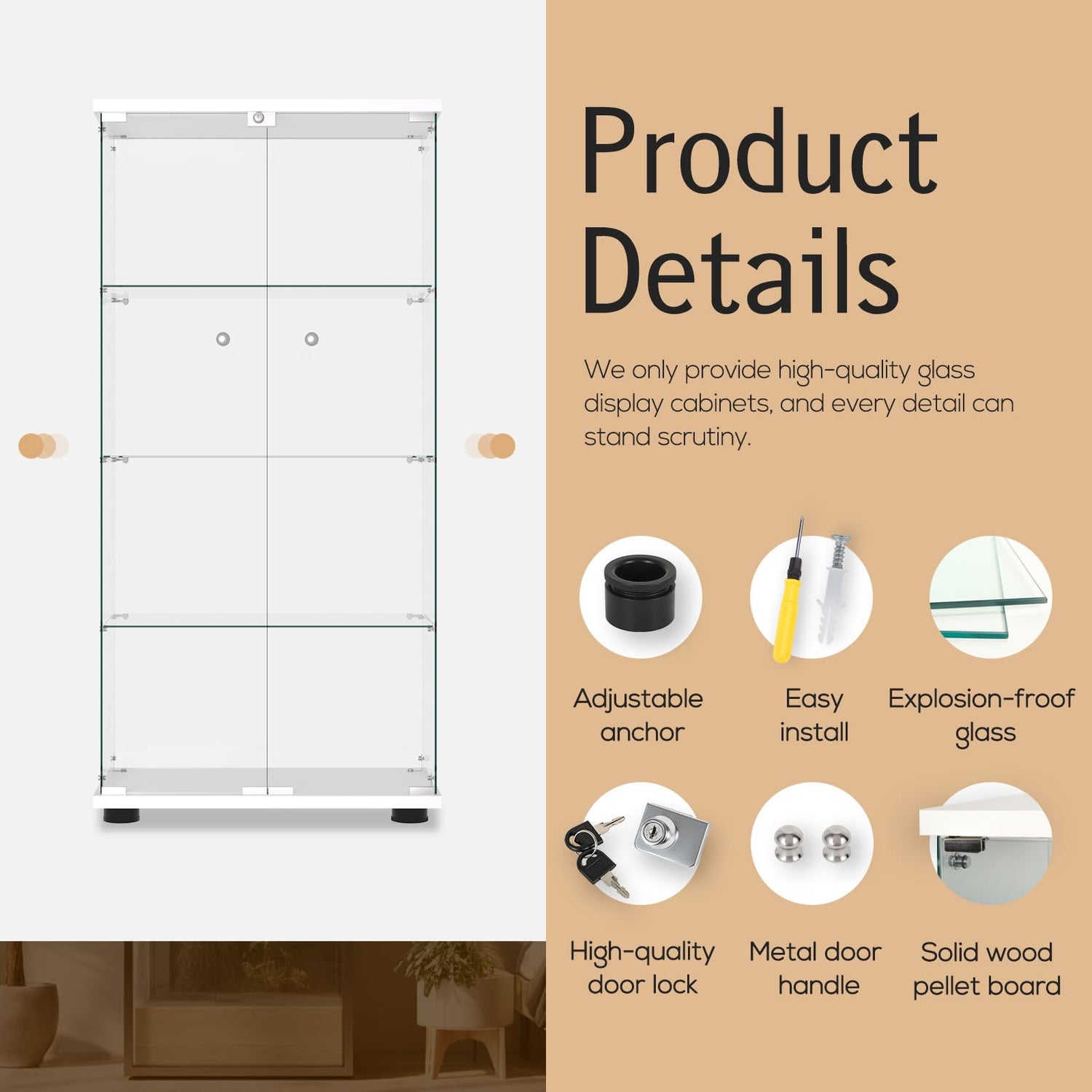 Elegant Glass Display Cabinet with Lockable Door and 4 Shelves - Easy 30-Minute Assembly Generic