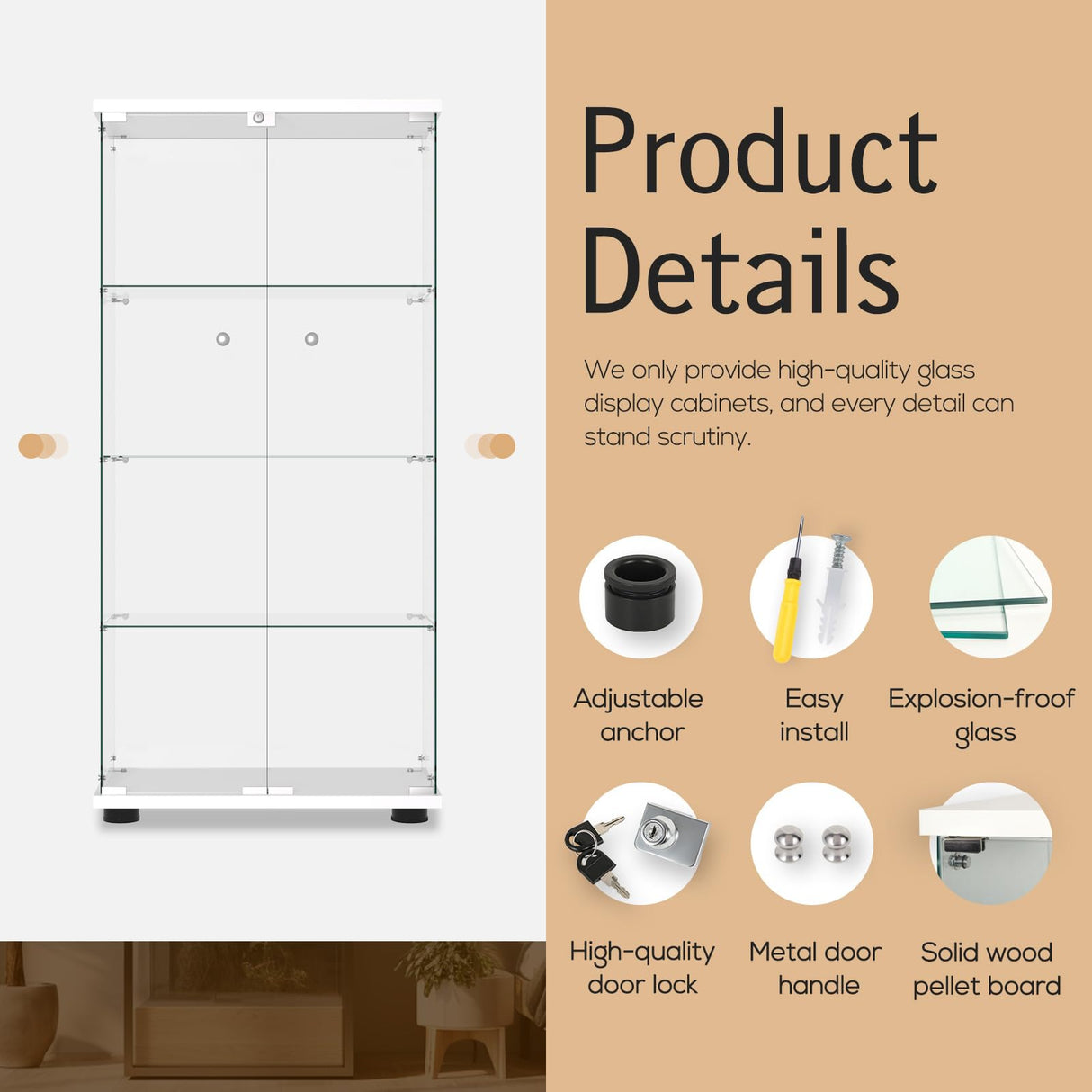 Elegant Glass Display Cabinet with Lockable Door and 4 Shelves - Easy 30-Minute Assembly Generic
