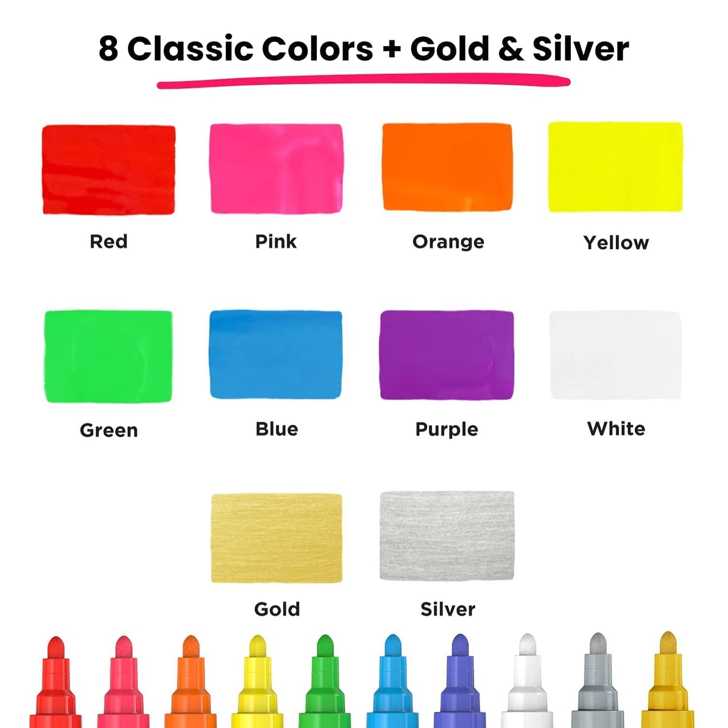 Chalkola Trendy Art Bundle - 6 White + 10 Bold Colors Liquid Markers