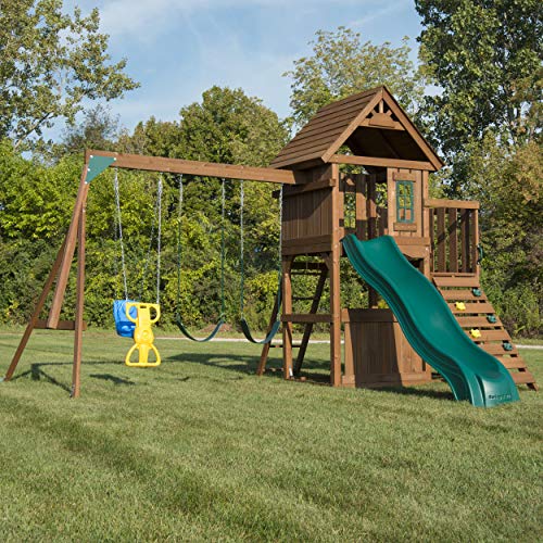 Swing-N-Slide WS 8348 Tioga Fort Swing Set, Wood - WoodArtSupply