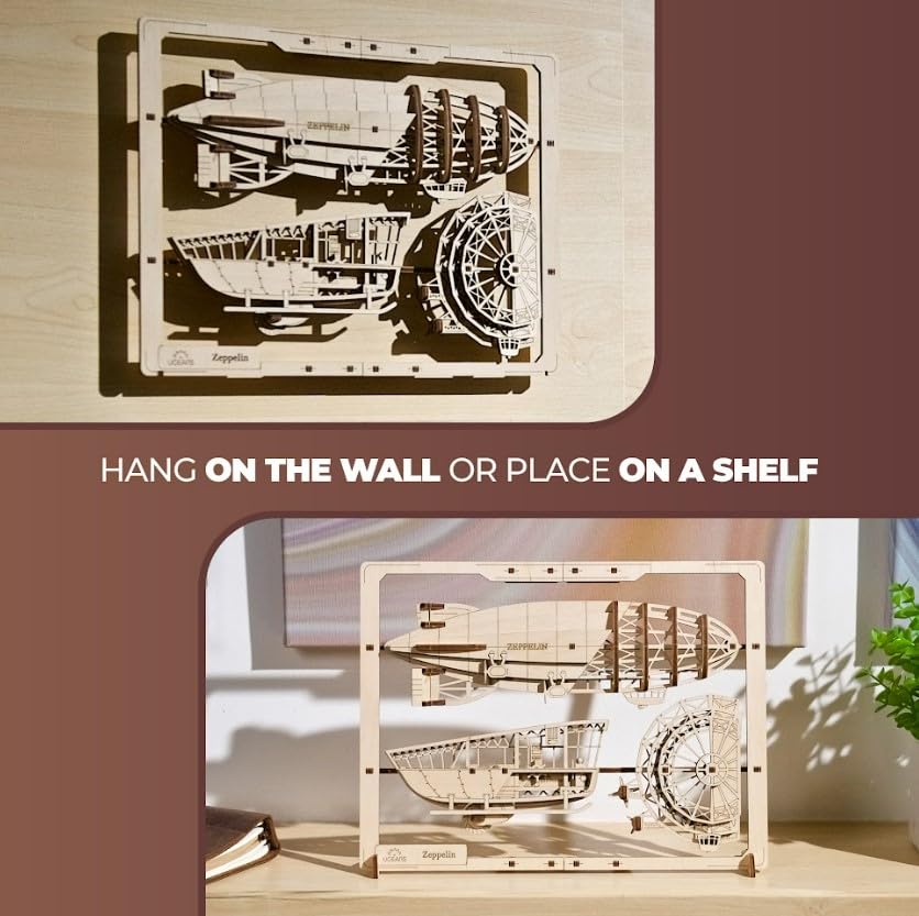 UGEARS 2.5D Framed Zeppelin - Classic Aircraft Wood Model Kit with Movable Propellers & Stabilizers - Airship Wooden Puzzle Model Kits for Adults - UGEARS