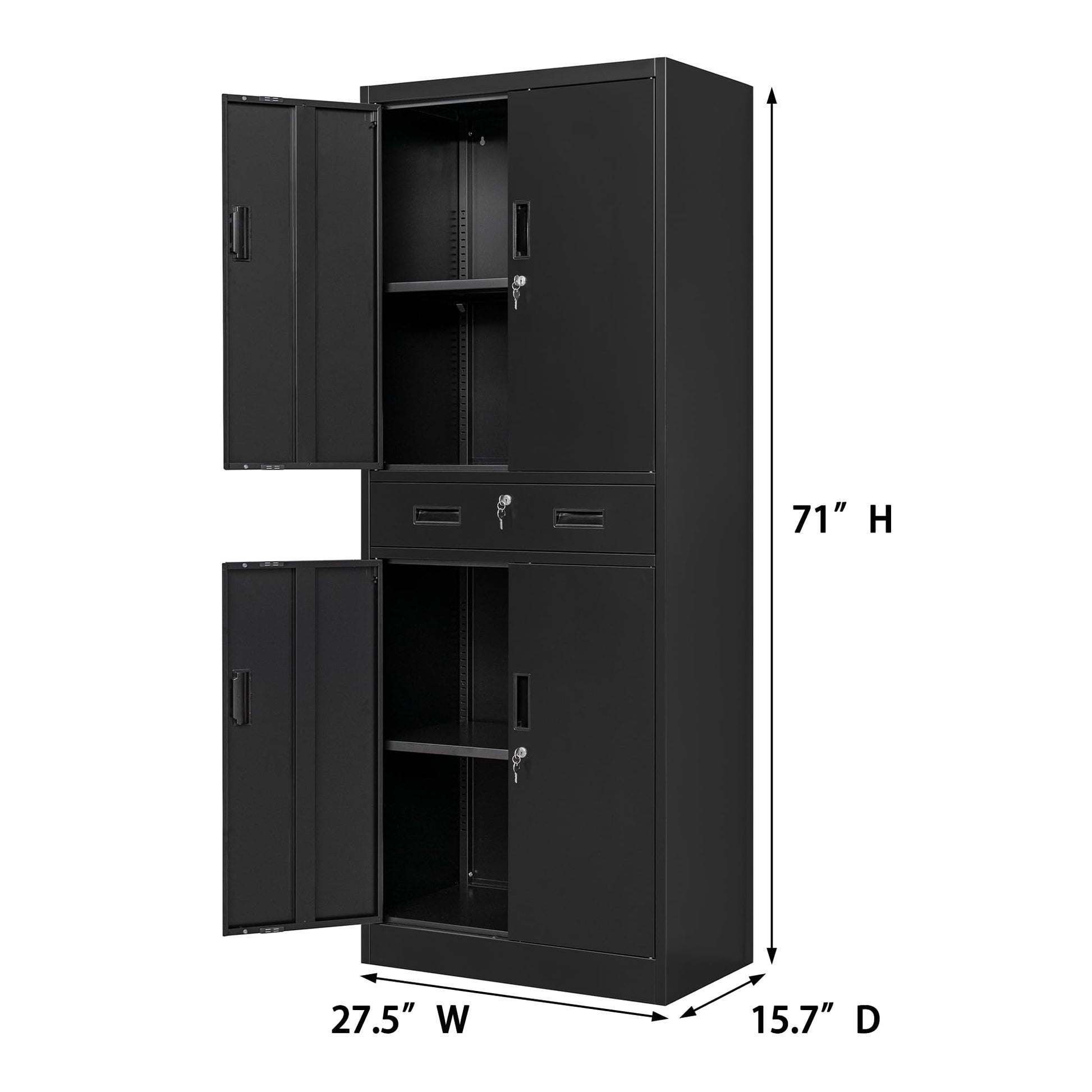 CJF Metal Storage Cabinets with Drawer and Adjustable Shelves, Lockable Storage Cabinet for Pantry Home Office Garage Kitchen Living Dining Room - WoodArtSupply