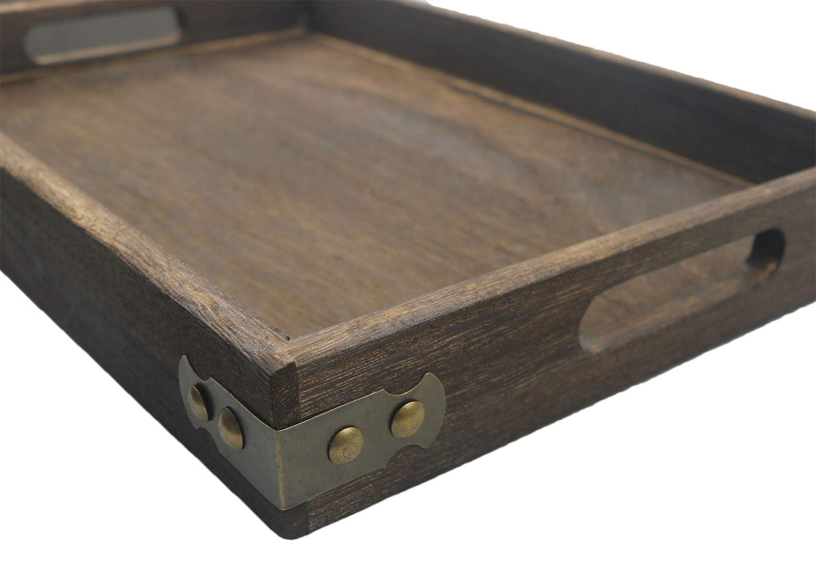 14 Inches Wooden Serving Tray with Handles, Rustic Paulownia Wood Coffee Table Tray - WoodArtSupply