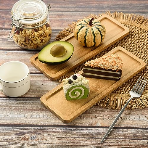 6 Pack Bamboo Serving Tray Rectangle Bamboo Wood Tea Serving Tray Rounded Edges Wooden Bathroom Counter Tray Bamboo Vanity Tray for Dresser Food