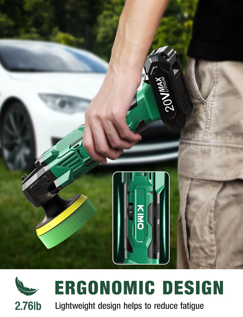 KIMO 20V Cordless Buffer Polisher Kit, 24 Accessories, 2 X 2000mAh Batteries, Car Polisher w/ 6 Variable Speed Up to 3634RPM, Cordless Polisher for K I M O.