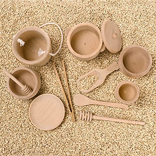 MONT PLEASANT Montessori Toys Sensory Bin Toys for 1 Year Old Toddlers, 11pcs Wooden Waldorf Toys Wooden Scoops and Tongs for Transfer Work and Fine MONT PLEASANT