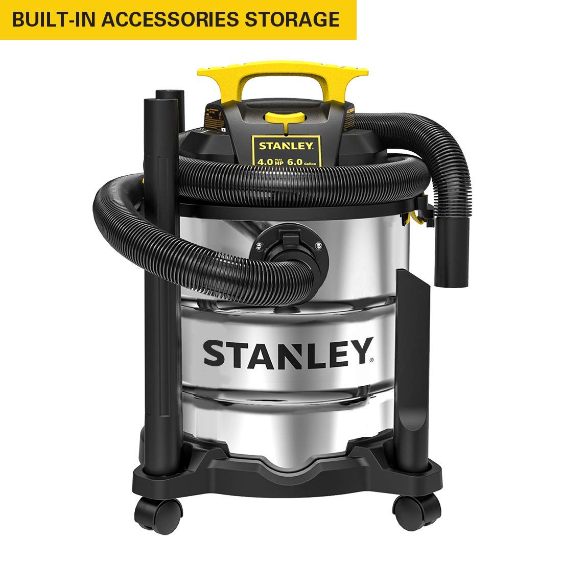 Stanley SL18116 Wet/Dry Vacuum, 6 Gallon, 4 Horsepower, Stainless Steel Tank, 4.0 HP, Silver+yellow Stanley