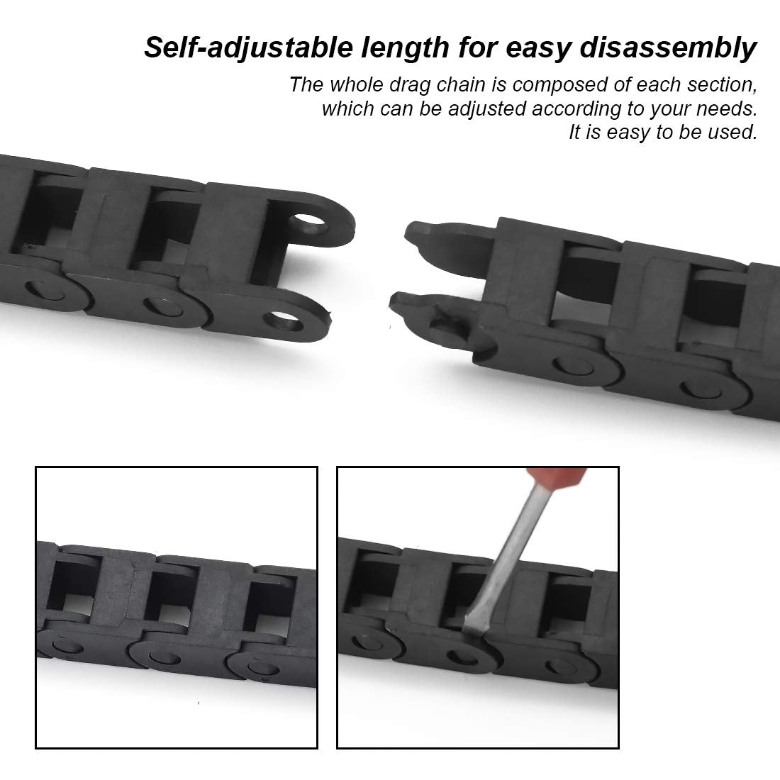LMioEtool R18 7mm x 7mm(Inner H x Inner W) Black Plastic Cable Wire Carrier Drag Chain 1M Length for CNC, with End Connectors - Bridge Type LMioEtool