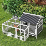PawHut Wooden Chicken Coop with Run for 3-4 Chickens, Hen House with Nesting Box, Removable Tray, Fence, Outdoor Poultry Cage, 68" x 59" x 42", Gray PawHut