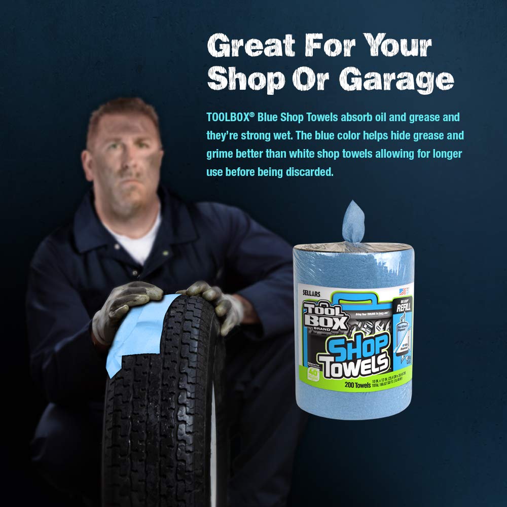 Sellars 55207 Toolbox Shop Towels Dispenser Refill, 12" Length x 10" Width, Blue (6 Rolls of 200 Sheets) Sellars Wipers & Sorbents