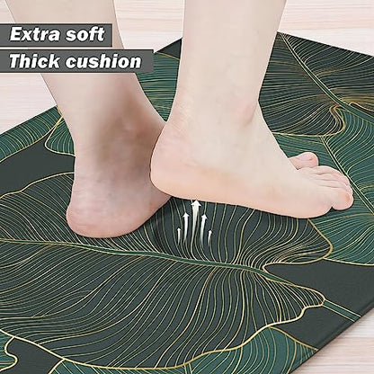 Kitchen Mats for Floor Cushioned Anti Fatigue Mats for Kitchen Floor Green Kitchen Floor Mat Memory Foam Boho Kitchen Rugs Luxury Kitchen Runner - WoodArtSupply