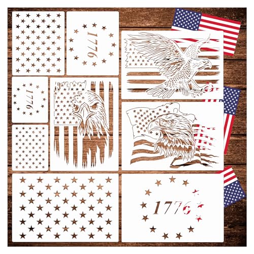 American Flag Stencil Star Stencils for Painting Union 50 Stars 1776 Military We The People Template for Flag Patriotic Wood Burning Stencils for Spray Paint on Shirt Project Crafts (Large Flag)