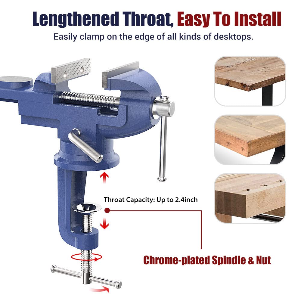 Nuovoware Table Vise 3 Inch, 360° Swivel Base Universal Home Vise Portable Bench Clamp, Clamp-on Vise Bench Clamps Fixed Tool for Woodworking, Nuovoware