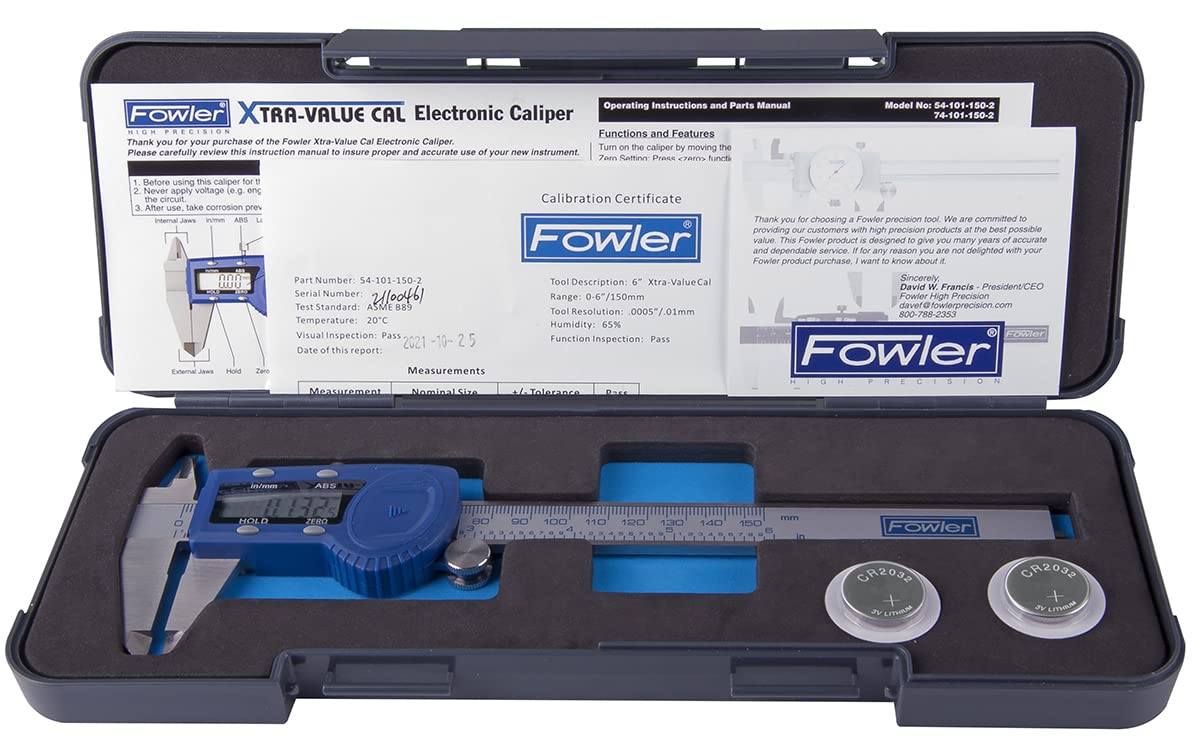 Fowler 54-101-150-2, Xtra-Value Cal Digital Caliper With 0-6"/150MM Measuring Range,Blue Fowler
