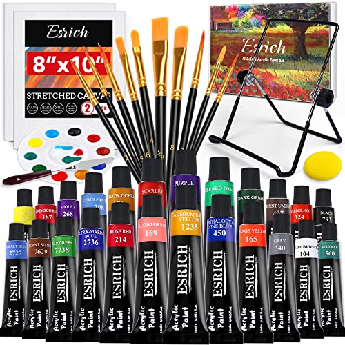 ESRICH 40PCS Acrylic Paint Set,Professional Painting Supplies with Acrylic Paint,Canvas Panels,Paint Brushes,Paint Knife,Sponge,Plastic Palette and ESRICH