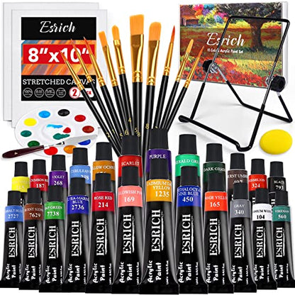 ESRICH 40PCS Acrylic Paint Set,Professional Painting Supplies with Acrylic Paint,Canvas Panels,Paint Brushes,Paint Knife,Sponge,Plastic Palette and - WoodArtSupply