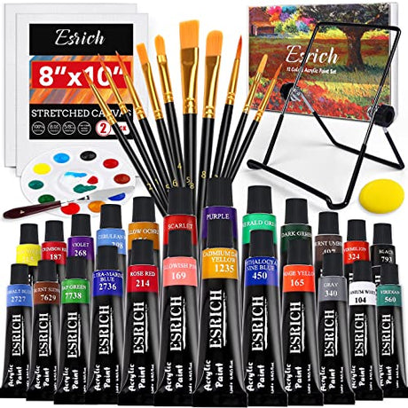 ESRICH 40PCS Acrylic Paint Set,Professional Painting Supplies with Acrylic Paint,Canvas Panels,Paint Brushes,Paint Knife,Sponge,Plastic Palette and ESRICH