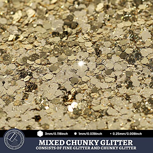  LEOBRO Gold Glitter, Chunky Glitter, 150g/5.29oz Craft