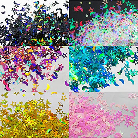 LoveOurHome 6 Colors Star Moon Chunky Glitter Flakes Resin Epoxy Accessories Holographic Black Blue Stars Glitters Confetti Crafts Sequins Decor for LoveOurHome