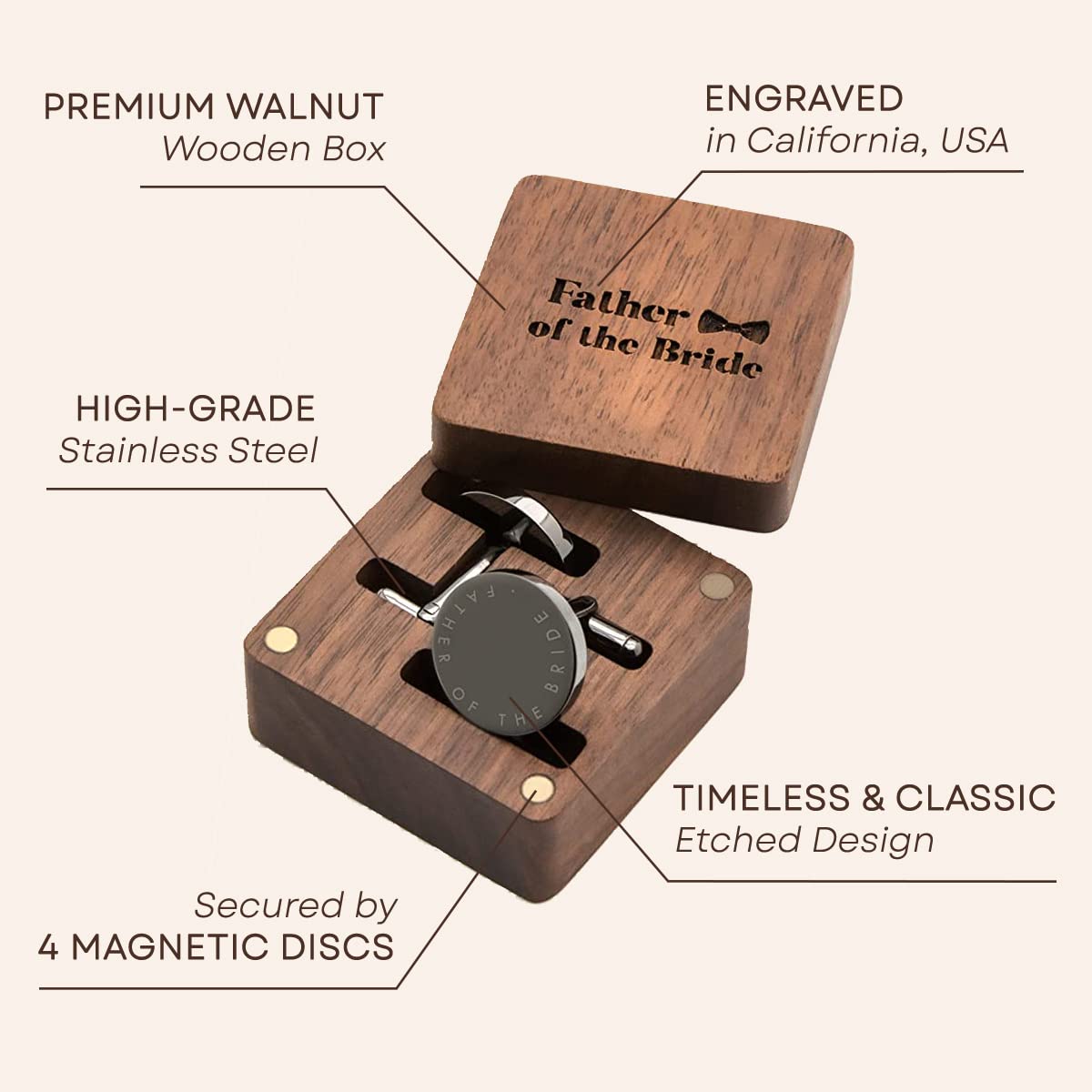 MUUJEE Cufflinks with Engraved Wood Gift Box (Father of the Bride) MUUJEE